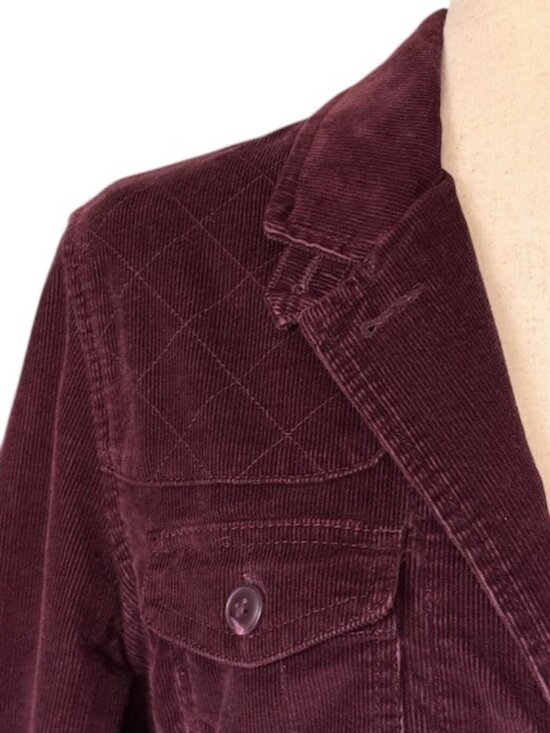LL Bean Jacket Women Burgundy Button Down Corduroy Blazer Elbow Patch Med NWOT - Picture 3 of 16